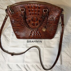 Brahmin Melbourne Duxbury Satchel Pecan Croc Embossed Leather Crossbody Bag